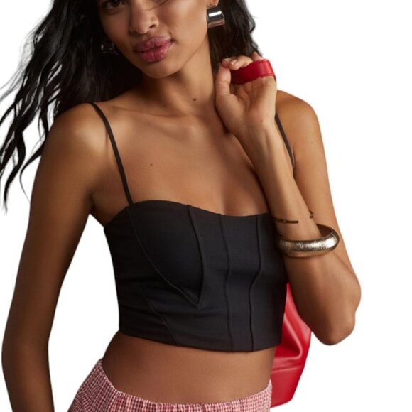 Anthropologie Knit Corset Crop Top, Stretch, Sleeveless, Black, Size Medium, NWT - Picture 1 of 7